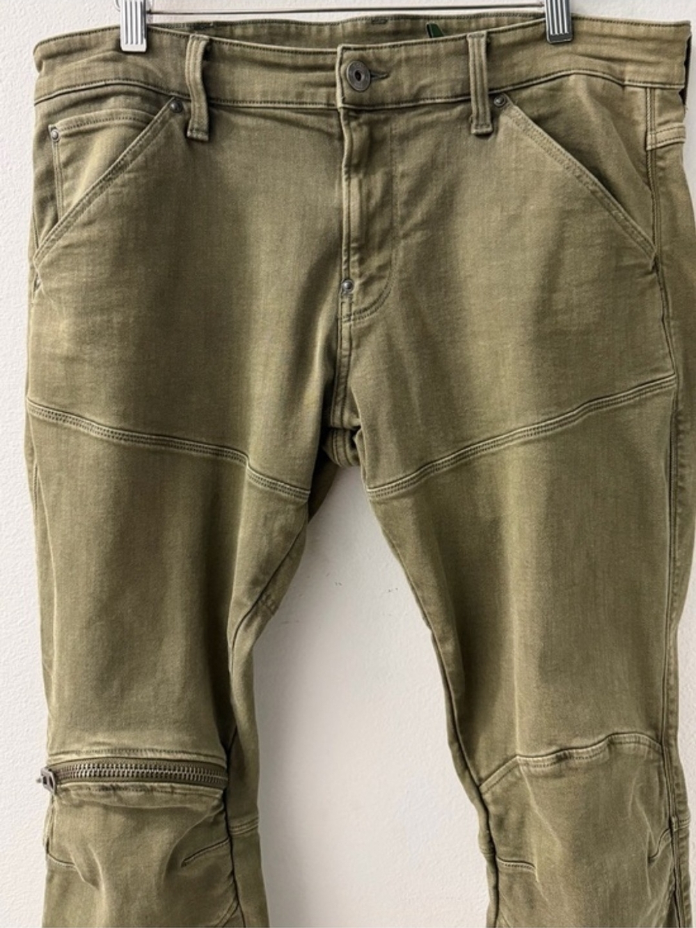 G-Star RAW 5620 3D Zip Knee Skinny Pants Olive Green W36 L32 Moto Biker Jeans